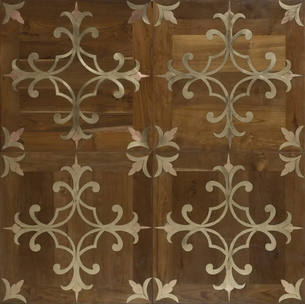 Antique teak-brass-copper 70x70x1.8 cm