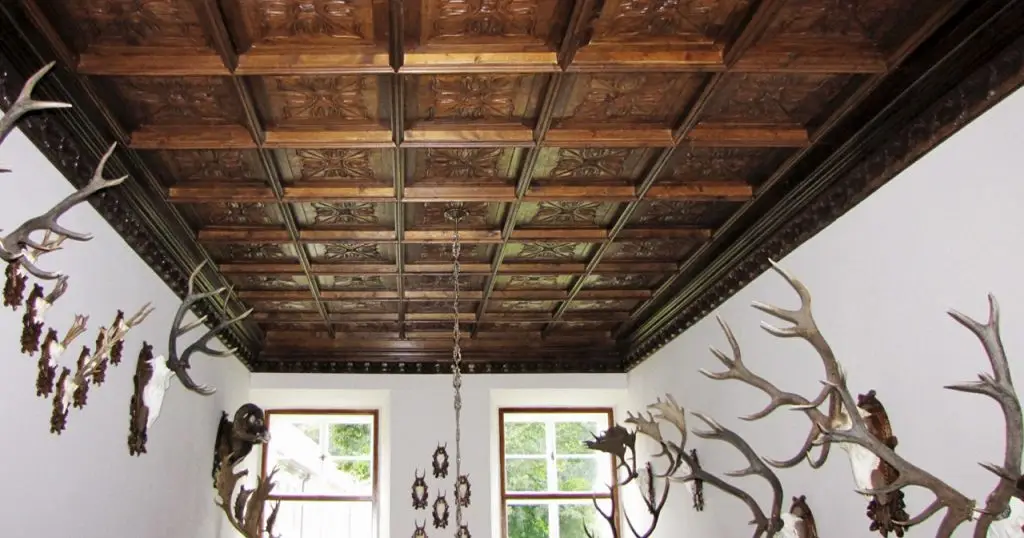 Coffered ceiling handcrafted antique teak