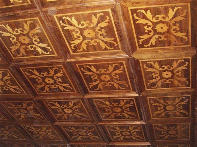 Coffered ceiling antique maple inlay