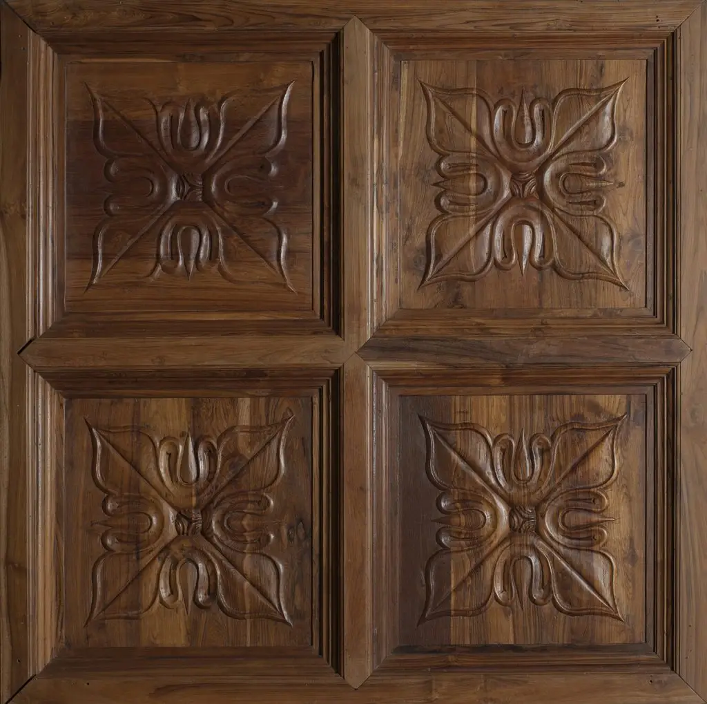 Coffered ceiling handcrafted antique teak